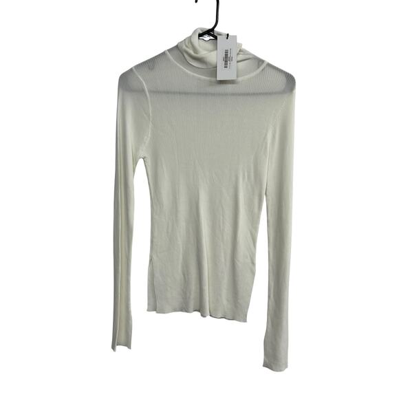 Minimalist ribbed knit turtleneck top r//c ivory semi sheer elevated basics M - Picture 1 of 6
